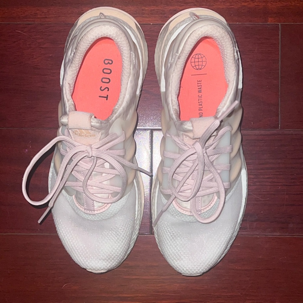Adidas Women's Light Pink and White Boost Sneakers